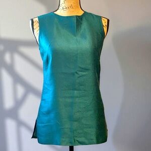 St. John Couture Teal Silk Blend Sleeveless Blouse 2